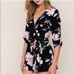 yumi kim liz silk romper in paradise found black